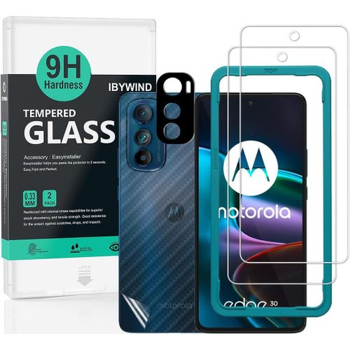 Protecteur D'écran Pour Motorola Edge 30 5g(6,5 Pouces),Avec 2 Pièces En Verre Trempé,1 Protection D'objectif D'appareil Photo,1 Film En Fibre De Carbone[Pas De Bulles]