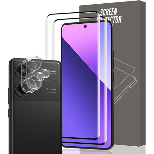 CAUC-Verre Trempé pour Xiaomi Redmi Note 13 Pro Plus 5G, 2 Pièces Protection écran Film avec 2 Pièces Caméra Arrière Protecteur, Dureté 9H - HD Ultra Transparent