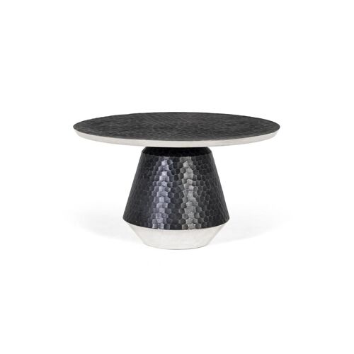 Table basse ronde entièrement réalisée en aluminium.