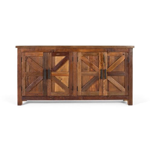 Buffet rustique à quatre portes, fabriqué à la main à partir de bois recyclé