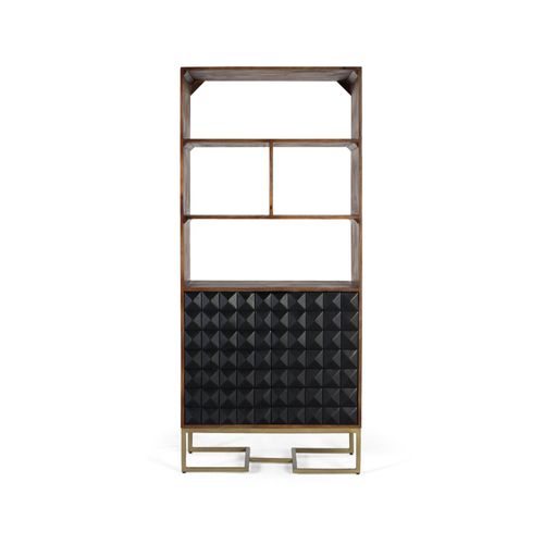 Bibliothèque Artisanale En Bois De Manguier Avec Pieds Dorés