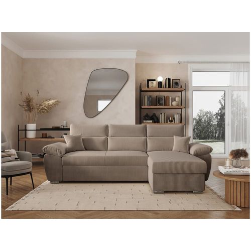 Canapé D'angle Reversible Convertible En Velours Côtelé - Taupe