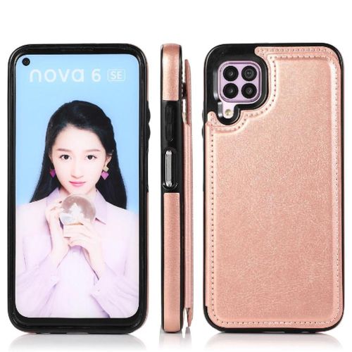 Portefeuille Étui Pour Huawei P40 Lite Bicelle Fentes Pour Cartes Avec Titulaire De La Carte Fermoir Magnétique Double Cuir Pu - Couleur Rose