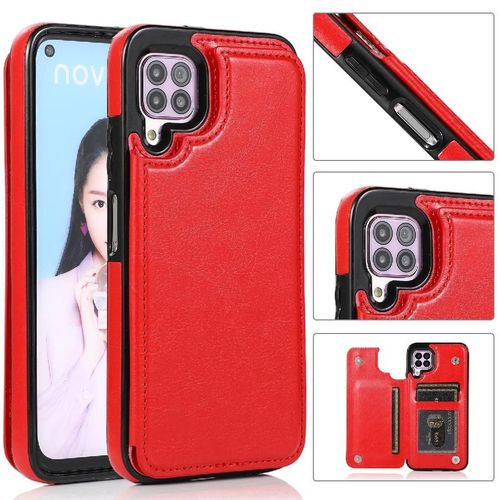 Portefeuille Étui Pour Huawei P40 Lite Bicelle Fentes Pour Cartes Avec Titulaire De La Carte Fermoir Magnétique Double Cuir Pu - Rouge