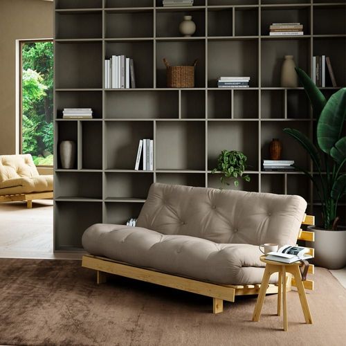 Canapé Convertible En Bois Et Tissu 2 Places - Lin