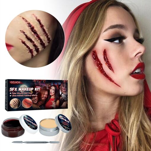 Autocollants Cicatrices/Blessures Temporaires Halloween - Kit Maquillage Effrayant Réaliste, Résistant à L'Eau (4 Pièces)