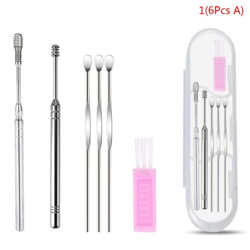 Cure-Oreille En Acier Inoxydable, 6 Ou 7 Pièces, Cure-Oreille, Nettoyant, Cuillère, Soin, Outil De Nettoyage 