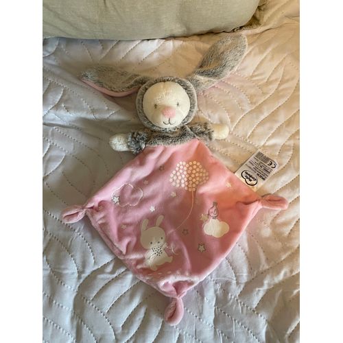 Doudou ours déguisé en lapin gris rose luminescent mors d'enfants siplec