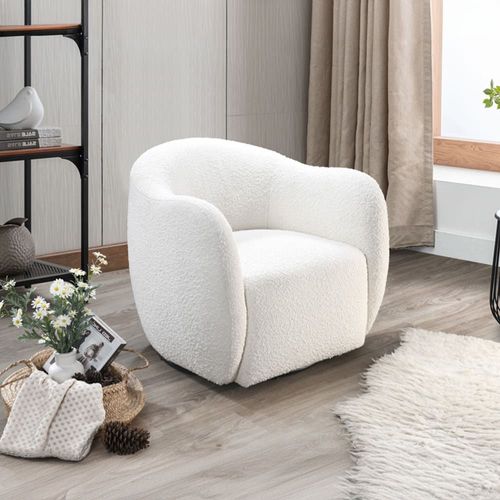 Fauteuil Cabriolet Pivotant Effet Peau De Mouton Blanc