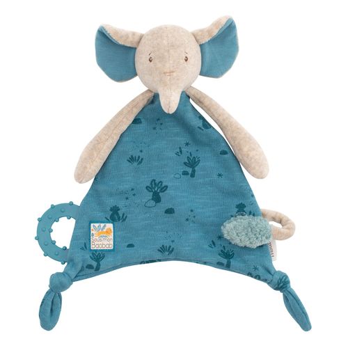 Doudou Bergamote L'elephant Moulin Roty Attache Tetine Personnalisable Peluche Bleu Gris Sous Mon Baobab Pacifier Comforter