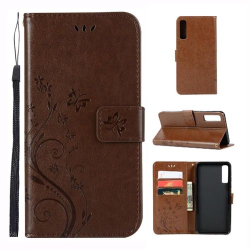 Filp Étui Pour Samsung Galaxy A7 2018 Fermeture Magnétique Sangle De Poignet Titulaire De La Carte Cuir Pu Bicelle - Le Brun