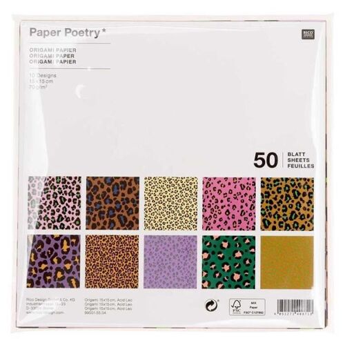 50 Feuilles Pour Origami Acid Leo - 15 X 15 Cm