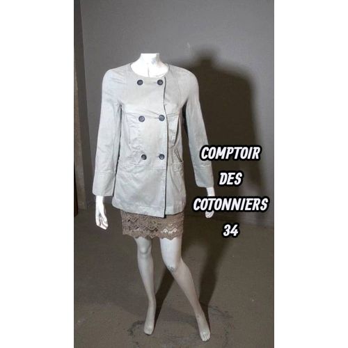 Comptoir Des Cotonniers Taille 34 Veste Trench Beige Femme Coton Manteau