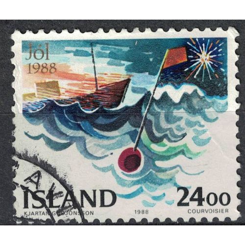 Islande 1988 Oblitéré Used Noël Christmas Bateau Feu D'artifice Bouée De Balisage Su