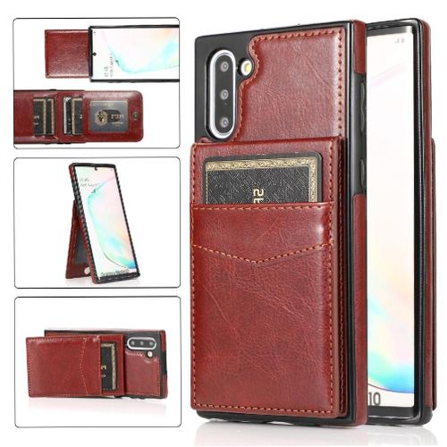 Compatible Avec Samsung Galaxy Note10 Plus Cuir Premium Avec Crédit Bicelle À Fermoir Magnétique Titulaire De La Carte Étui Portefeuille - Le Brun