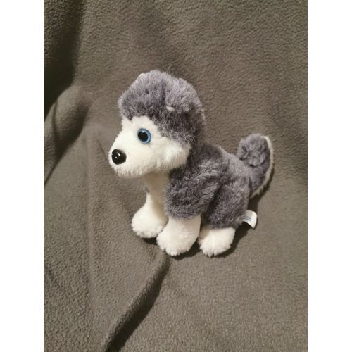Doudou Peluche Chien Kusky Assis Blanc Gris Jemini