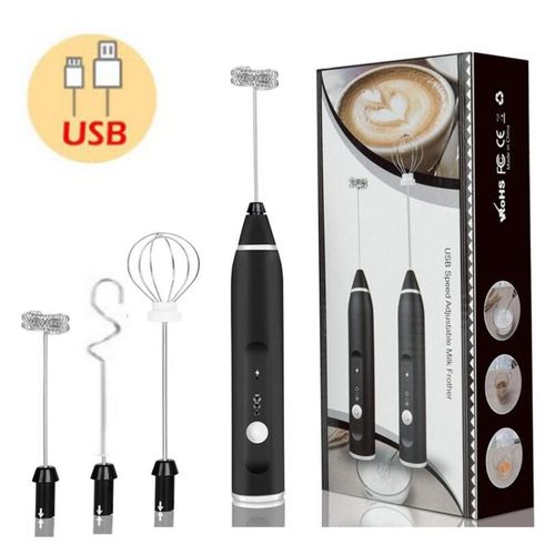Mousseurs à lait électriques USB mélangeur électrique portatif avec Mini cafetière fouet mélangeur pour café Cappuccino crème mousseur - Type 3 in 1 black