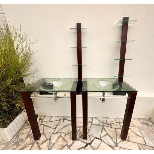 Double Lavabo Avec 2 Étagère En Verre