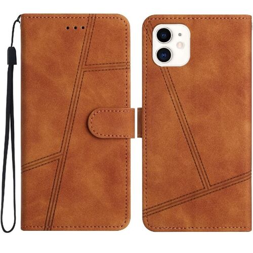 Flip Étui Pour Iphone 12 Mini Sangle De Poignet Portefeuille En Cuir Pu Protection Complète Porte-Fentes Pour Cartes Magnétique Flip Folio - Le Brun