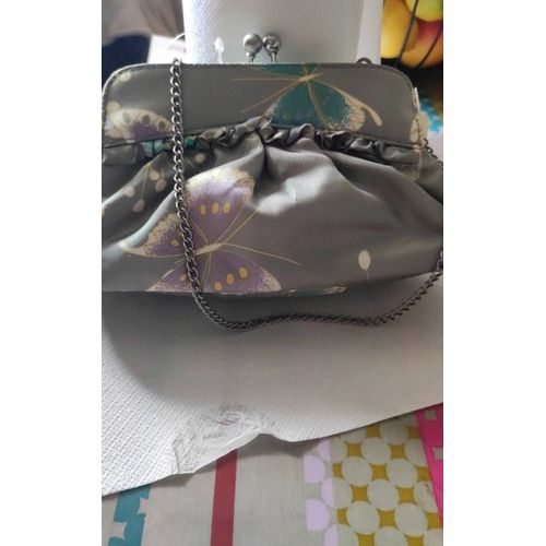 Petite bourse vintage satin et chaîne métal argenté Gap