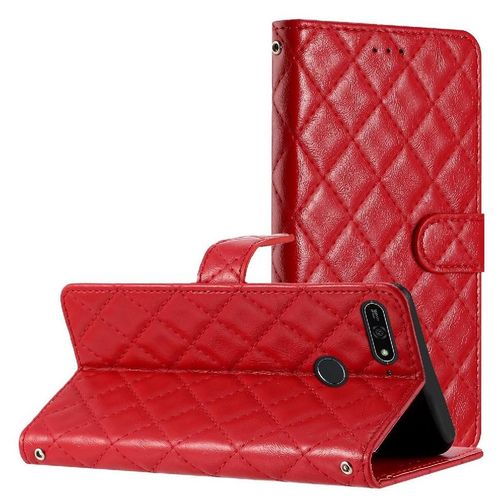 Flip Étui Pour Honor 7a Pro Bicelle Titulaire De Fentes Pour Cartes Folio Magnétique Tpu Antichoc Portefeuille En Cuir Pu - Rouge
