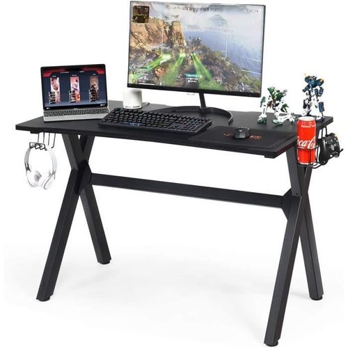 Costway Bureau Gaming Pour Gamer 120 X 60 X 76 Cm Table Ergonomique Avec Porte-Gobelet, Crochet Pour Casque Et Tapis De Souris