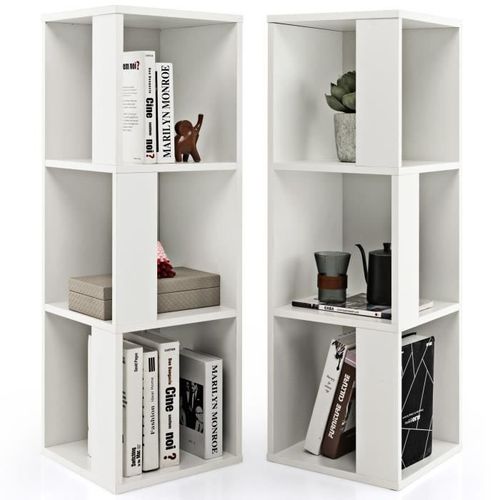 Costway Lot De 2 Bibliothèque En Bois De Style Industriel 33 X 33 X 100,5 Cm, Avec Étagère Asymétrique Et 6 Compartiments, Blanc