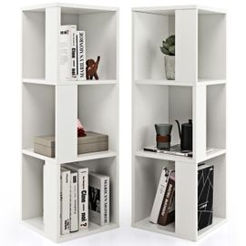 COSTWAY Lot de 2 Bibliothèque en Bois de Style Industriel 33 x 33 x 100,5 CM, avec Étagère Asymétrique et 6 Compartiments, Blanc