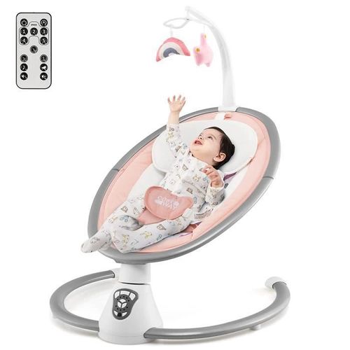 Costway Transat Bébé Balancelle Électrique 5 Amplitudes De Balançoire Minuterie Intelligente Avec Musique 2 Jouets 0-6 Mois Rose