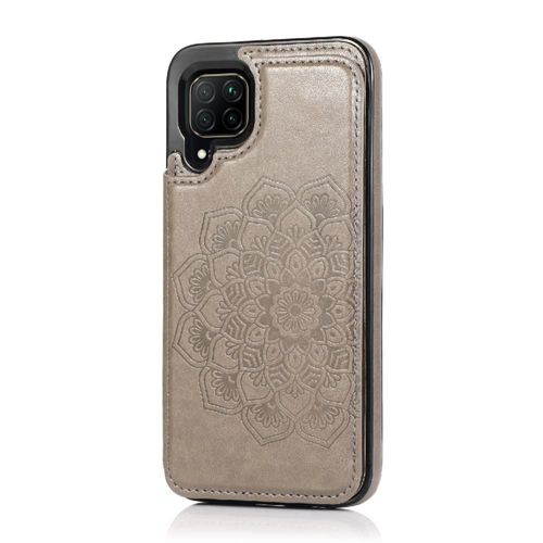 Portefeuille Avec Porte-Cartes Étui Pour Huawei P40 Lite Flip Antichoc Boutons Doubles Motif Fleur Cuir Pu Mandala En Relief - Gris