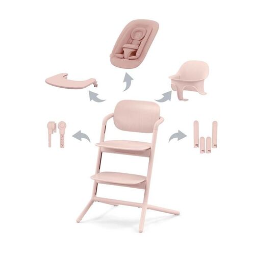 Chaise Haute Lemo 2 4-En-1 (Baby Set + Plateau + Transat) - Pearl Pink