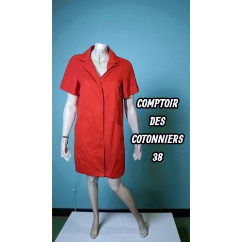 Valeur 160 € Comptoir Des Cotonniers Taille 38 Manteau Rouge Manches Courtes Neu