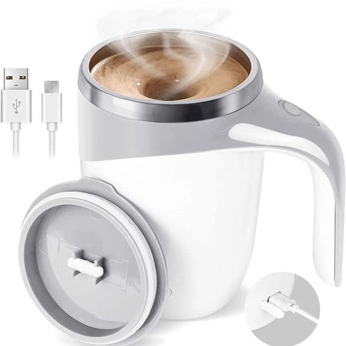 Tasse à lait électrique multifonctionnelle,tasse à café automatique,mousseur à lait,rotation magnétique,chargement USB - Type White