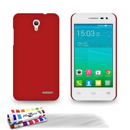 Coque Rigide Ultra-Slim ALCATEL POP S3 [Le Pearls Premium] [Rouge] de MUZZANO + 3 Films de protection écran 'UltraClear' + STYLET et CHIFFON MUZZANO OFFERTS - La Protection Antichoc ULTIME, ELEGANTE ET DURABLE pour votre ALCATEL POP S3