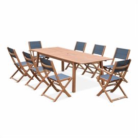 Salon De Jardin En Bois Extensible - Almeria - Table 180/240 Cm Avec Rallonge. 2 Fauteuils Et 6