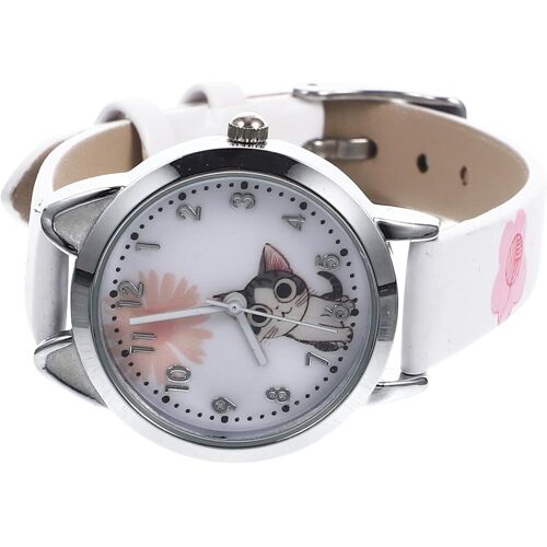 KALANKA-Montre étanche pour Enfants, Montre Intelligente électrique Blanche avec Motif Chat, d'anniversaire pour Les Petites Filles et Les étudiantes, Blanc, 22X1.4CM, Mode