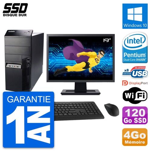 PC Tour Lenovo M91p Ecran 19" Intel G630 RAM 4Go SSD 120Go Windows 10 Wifi