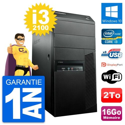 PC Tour Lenovo ThinkCentre M91p Core i3-2100 RAM 16Go Disque 2To Windows 10 Wifi
