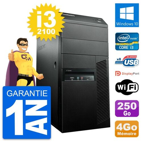 PC Tour Lenovo M91p Intel Core i3-2100 RAM 4Go Disque Dur 250Go Windows 10 Wifi
