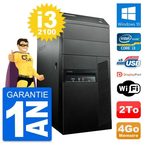 PC Tour Lenovo ThinkCentre M91p Intel i3-2100 RAM 4Go Disque 2To Windows 10 Wifi