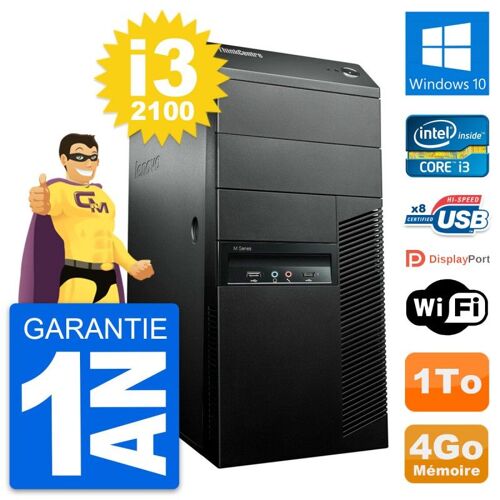 PC Tour Lenovo ThinkCentre M91p Intel i3-2100 RAM 4Go Disque 1To Windows 10 Wifi