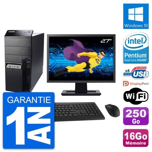 PC Tour Lenovo M91p Ecran 27" Intel G630 RAM 16Go Disque 250Go Windows 10 Wifi