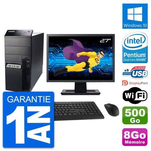 PC Tour Lenovo M91p Ecran 27" Intel G630 RAM 8Go Disque 500Go Windows 10 Wifi