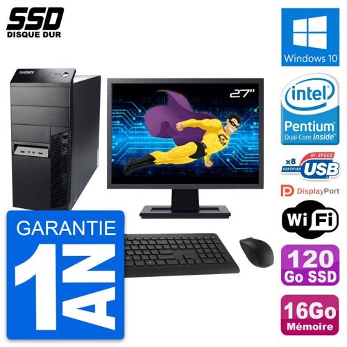 PC Tour Lenovo M91p Ecran 27" Intel G630 RAM 16Go SSD 120Go Windows 10 Wifi