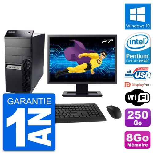 PC Tour Lenovo M91p Ecran 27" Intel G630 RAM 8Go Disque 250Go Windows 10 Wifi