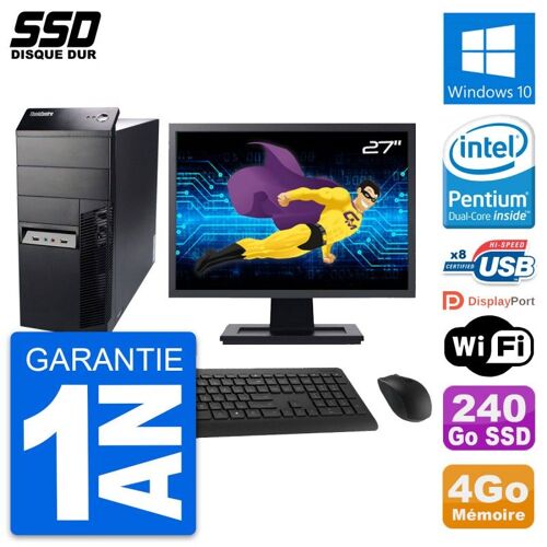 PC Tour Lenovo M91p Ecran 27" Intel G630 RAM 4Go SSD 240Go Windows 10 Wifi