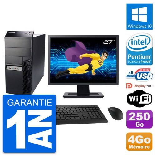 PC Tour Lenovo M91p Ecran 27" Intel G630 RAM 4Go Disque 250Go Windows 10 Wifi