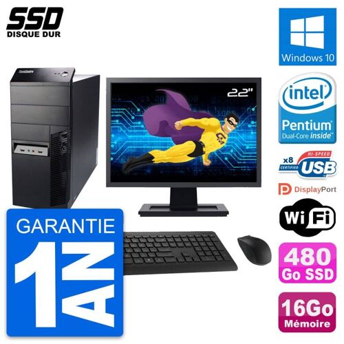PC Tour Lenovo M91p Ecran 22" Intel G630 RAM 16Go SSD 480Go Windows 10 Wifi