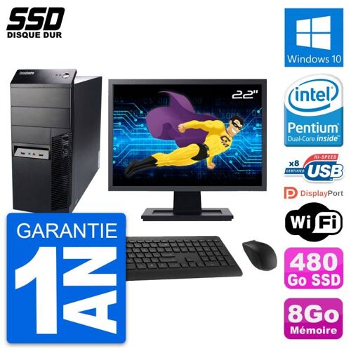 PC Tour Lenovo M91p Ecran 22" Intel G630 RAM 8Go SSD 480Go Windows 10 Wifi