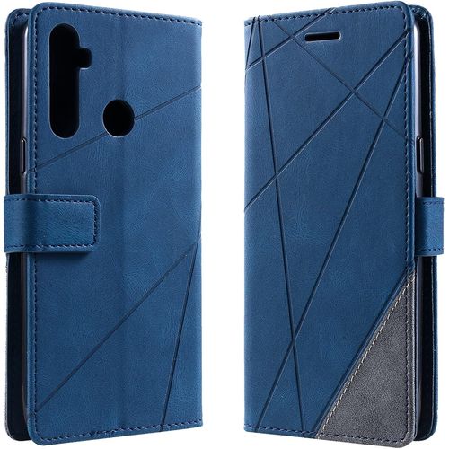 Coque Pour Oppo Realme 5/5s/5i/C3, Rabat Portefeuille De Protection Cuir Pu Etui, Slim Silicone Tpu Bumper Magnetique Housse, Flip Porte Cartes Avec Fonction Support Cover Antichoc Case (Bleu)